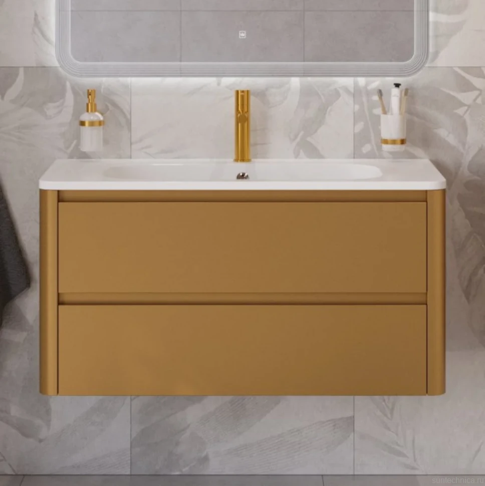 Тумба с раковиной Cezares Relax 100 брашированное золото, раковина Cezares CZR-1000/480-LV-MR-NV