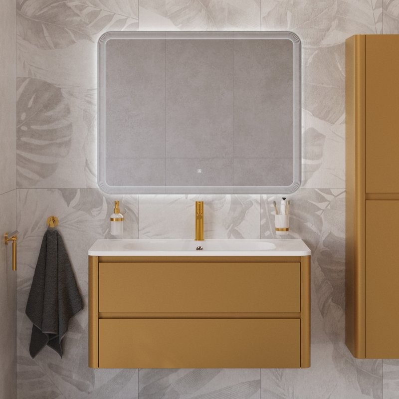 Тумба с раковиной Cezares Relax 100 брашированное золото, раковина Cezares CZR-1000/480-LV-MR-NV