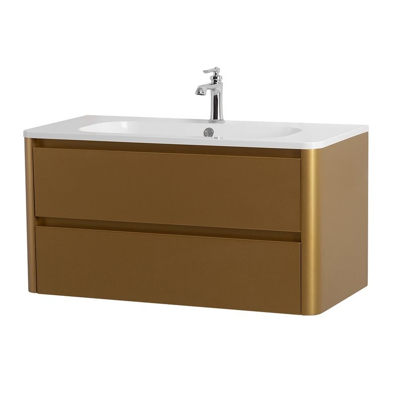 Тумба с раковиной Cezares Relax 100 брашированное золото, раковина Cezares CZR-1000/480-LV-MR-NV