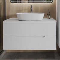 Тумба с раковиной Orange Line 100 подвесная, 2 ящика, матовая белая с раковиной B08-500W