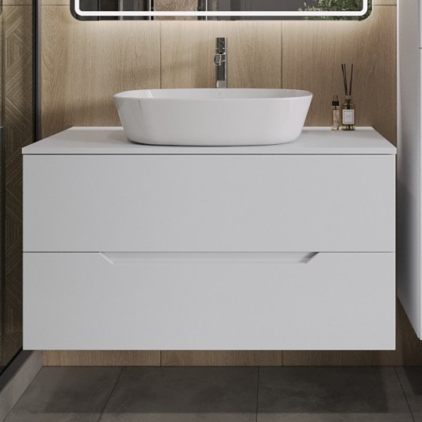 Тумба с раковиной Orange Line 100 подвесная, 2 ящика, матовая белая с раковиной B08-500W