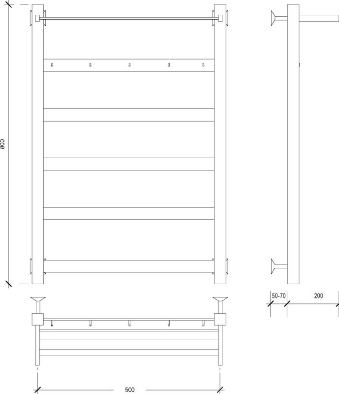 Полотенцесушитель водяной Secado Комано 1 КСП 85x55 см, матовый черный, лесенка, с полкой