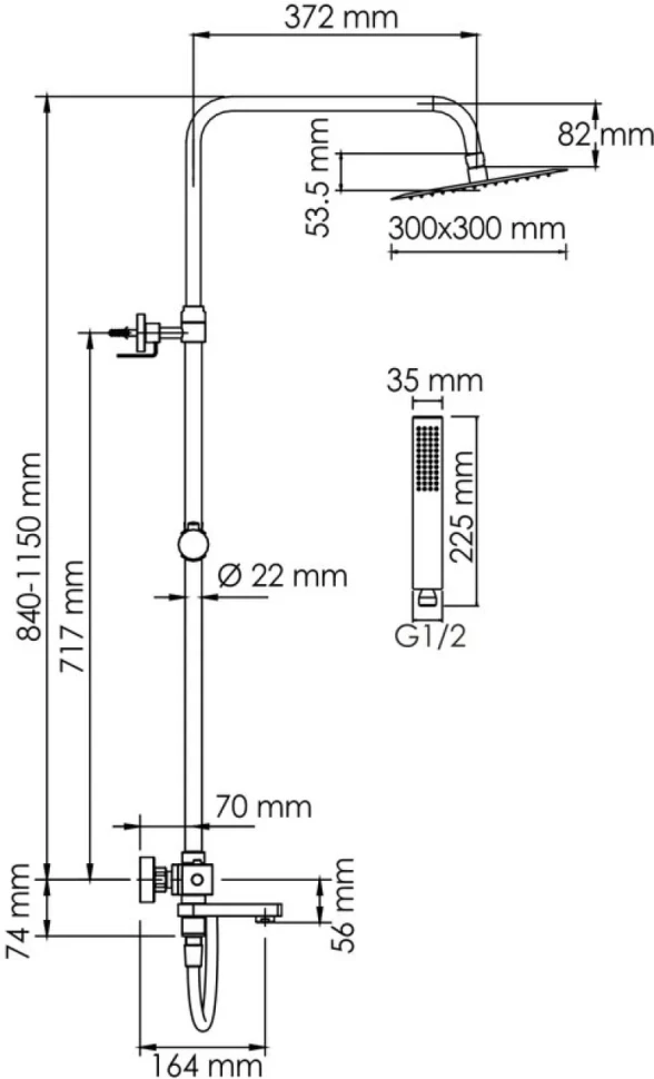 Душевая стойка Wasserkraft Aller A199.118.103.087.CH Thermo с термостатом, хром