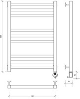 Полотенцесушитель электрический Secado Корато 3 80x55 см, подключение справа, матовый черный, лесенка