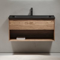 Тумба с раковиной Sancos Marmi 1.0 100 черная раковина, дуб чарльстон