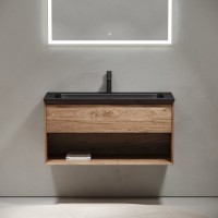 Тумба с раковиной Sancos Marmi 1.0 100 черная раковина, дуб чарльстон