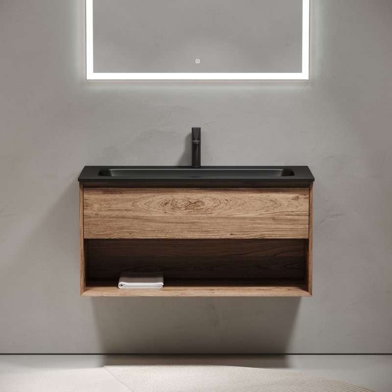 Тумба с раковиной Sancos Marmi 1.0 100 черная раковина, дуб чарльстон