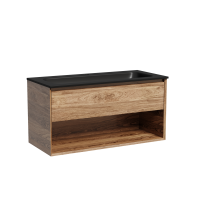 Тумба с раковиной Sancos Marmi 1.0 100 черная раковина, дуб чарльстон