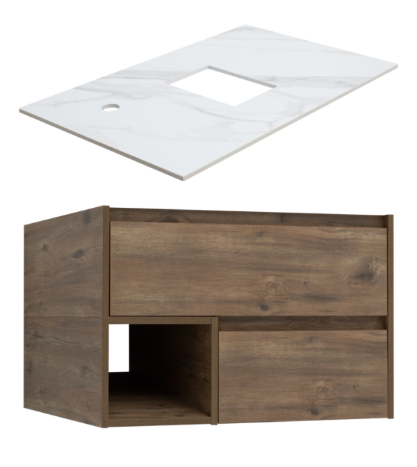 Тумба под раковину со столешницей STWORKI Карлстад 75 дуб рустикальный, монте тиберио, с отверстием для смесителя