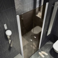 Душевая дверь в нишу Maybahglass MGD-442-1 99 см, профиль матовый белый, стекло бронза матовая