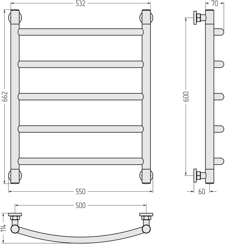 Полотенцесушитель водяной Сунержа Галант + 60x50, темный титан муар
