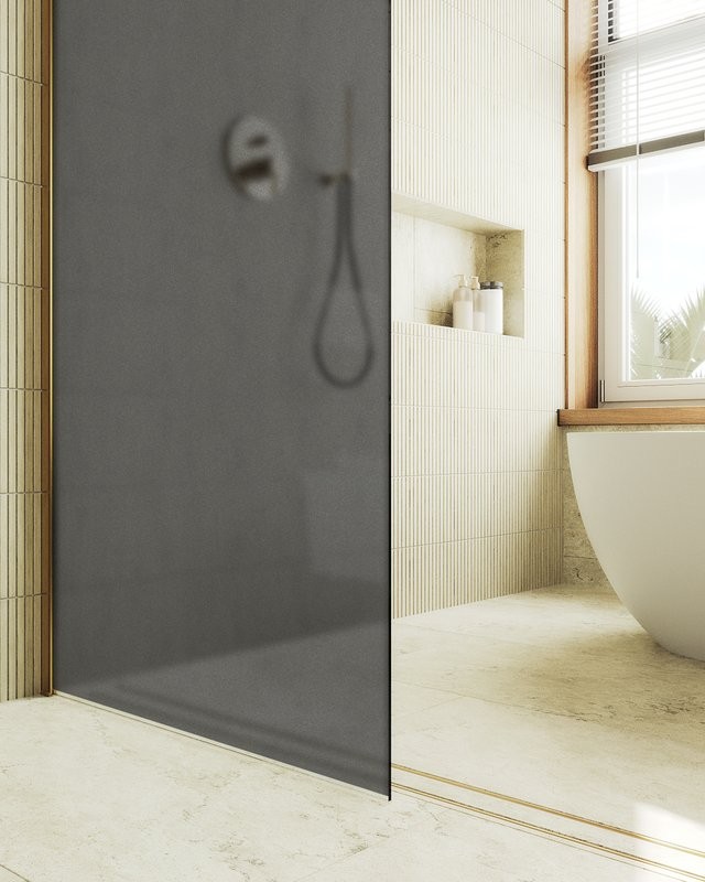 Душевая перегородка Maybahglass MGD-687-3ш 119 см, профиль золото, стекло графит матовое