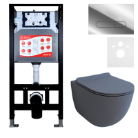 Комплект Унитаз подвесной Esbano Garcia ESUPGARCGM матовый серый + Инсталляция Fram + Кнопка ESINOVL17SC