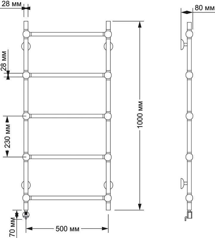 Полотенцесушитель электрический Secado Флоренция 1 105x55 см, подключение слева, бронза, лесенка, латунь