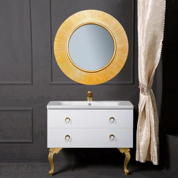 Мебель для ванной комнаты Armadi Art NeoArt 100 white с ручками Moon золото, зеркало Shine, с ножками