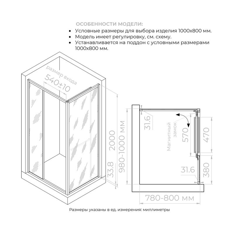 Душевой уголок RGW Leipzig LE-45 100х80 см, профиль хром, стекло тонированное