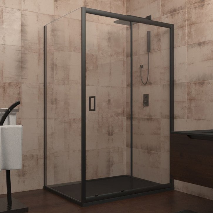 Душевой уголок Veconi Rovigo RV-040B 140х70 см, профиль матовый черный, стекло прозрачное