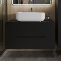 Тумба с раковиной Orange Line 100 подвесная, 2 ящика, матовая черная с раковиной B03-600W