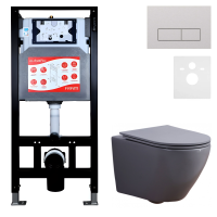 Комплект 3 в 1 Унитаз подвесной Esbano Azalea ESUPAZALGM + Инсталляция Fram + Кнопка ESINMTP21ST цвет сатин