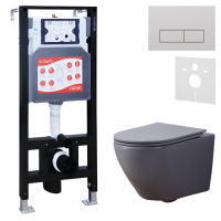 Комплект 3 в 1 Унитаз подвесной Esbano Azalea ESUPAZALGM + Инсталляция Fram + Кнопка ESINMTP21ST цвет сатин