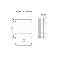 Полотенцесушитель Azario FERRARA 500/600 водяной 6 пер. (1"-1/2" Полированный)