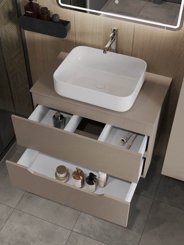 Мебель для ванной комнаты Orange Line 80 подвесная, 2 ящика, матовый латте с раковиной B05-500W