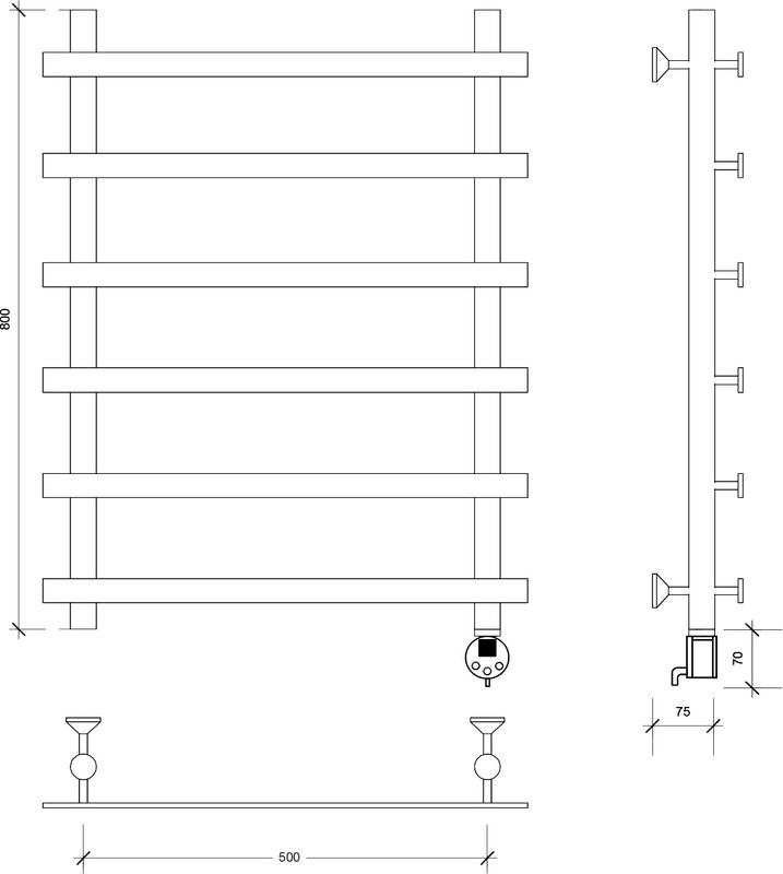 Полотенцесушитель электрический Secado Понтида 1, R 80x60 см, подключение справа, матовый черный, лесенка