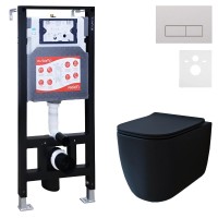 Комплект 3 в 1 Унитаз подвесной Esbano ESUPGARABM + Инсталляция Fram + Кнопка ESINMTK60ST цвет сатин