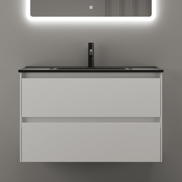 Тумба с раковиной Sancos Cento 80 см белый глянец, черная раковина