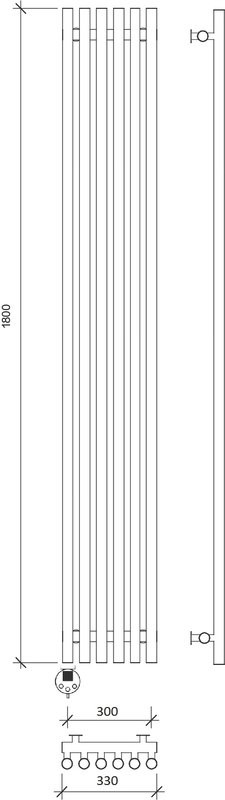 Полотенцесушитель электрический Secado Бергамо плюс 6 1800/300 180x35 см, подключение слева, матовый черный, I-образный