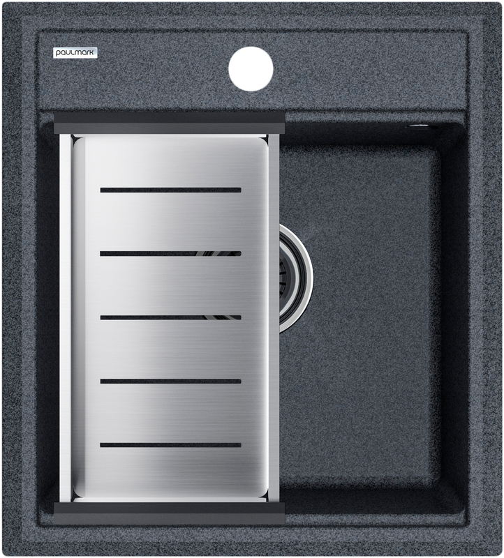 Мойка кухонная Paulmark Stepia PM114651-DG+A375-BS с коландером, графит