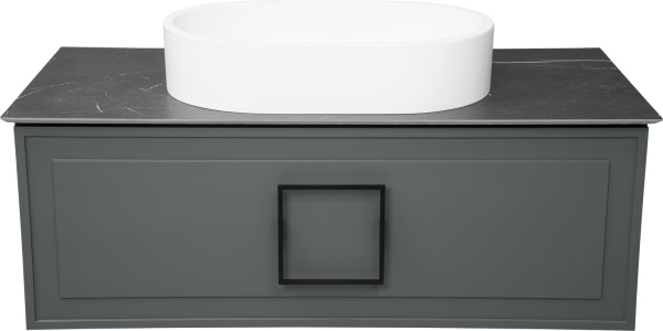 Тумба с раковиной La Fenice Cubo 100 подвесная, grigio, ручка черная, столешница черный мрамор, раковина белая матовая