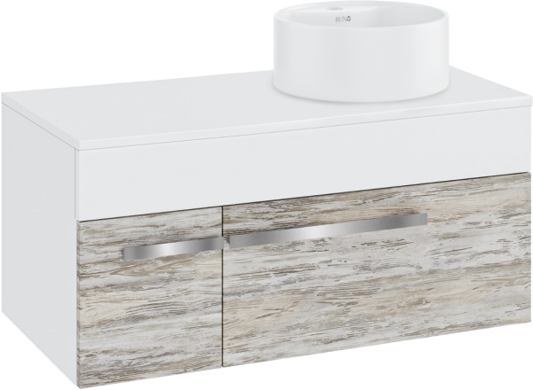 Тумба с раковиной Runo Вудлайн 100 подвесная, скандинавский дуб, раковина Sole 40