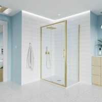 Душевой уголок Veconi Evo 100SP G 130х70 см, профиль брашированное золото, стекло прозрачное