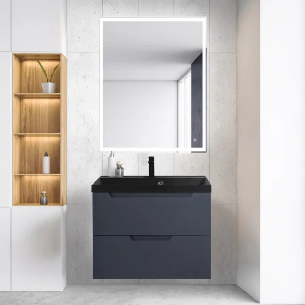Мебель для ванной комнаты BelBagno Vittoria 80 подвесная, grigio opaco, черная матовая раковина