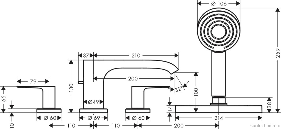 Смеситель на борт ванны Hansgrohe Vivenis 75444700 матовый белый