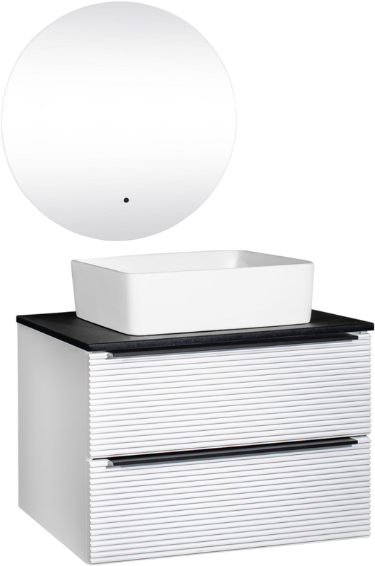 Мебель для ванной комнаты Runo Орлеан 70 белая матовая, черная, раковина Tre 50