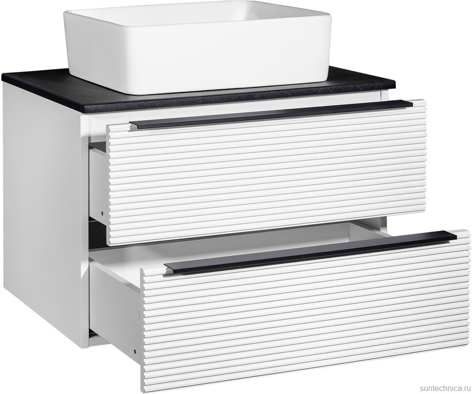 Мебель для ванной комнаты Runo Орлеан 70 белая матовая, черная, раковина Tre 50