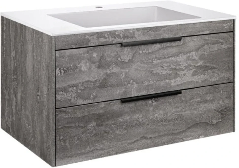 Мебель для ванной комнаты Vincea Chiara 2D 80, 2 ящика, темный дуб, с белой раковиной