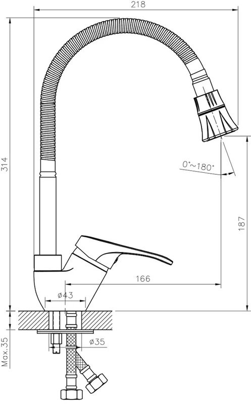 Смеситель для кухни Rossinka B B35-26 с гибким изливом