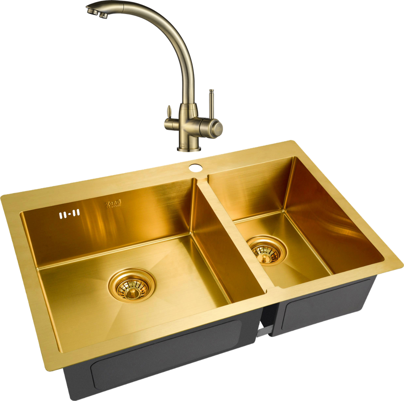 Комплект Мойка Zorg Inox PVD SZR-78-2-51 L bronze + Смеситель Steel Hummer SH 699 BRONZE бронза