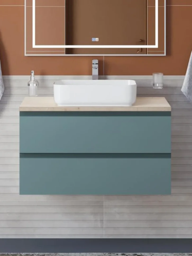 Тумба под раковину со столешницей BelBagno Kraft 90 подвесная, матовая голубая, столешница kep-90-mco