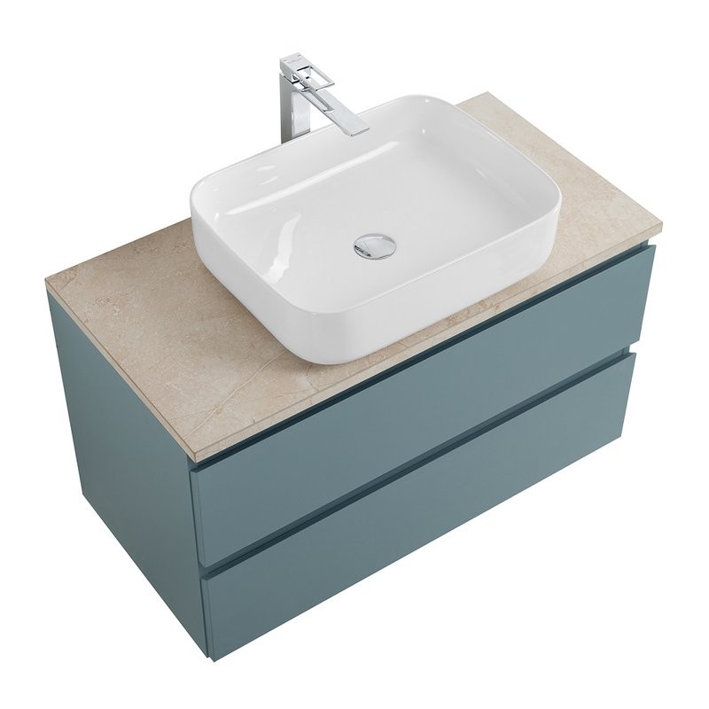 Тумба под раковину со столешницей BelBagno Kraft 90 подвесная, матовая голубая, столешница kep-90-mco