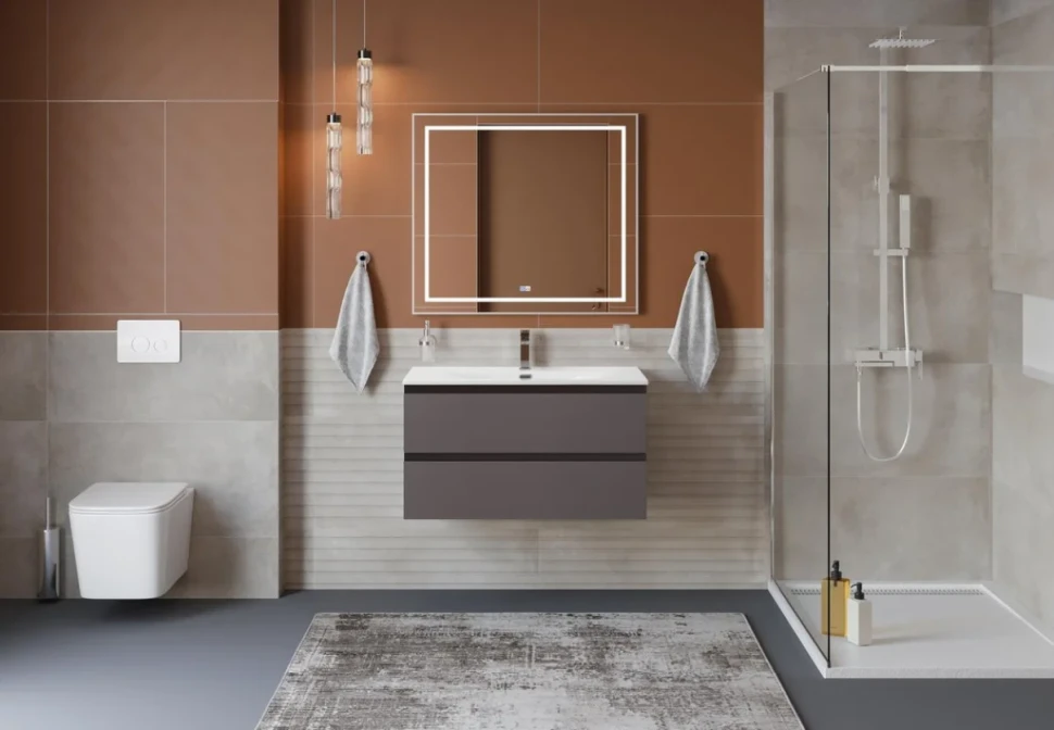 Тумба с раковиной BelBagno Kraft 80 подвесная, матовая темно-серая, раковина bb-8099-80