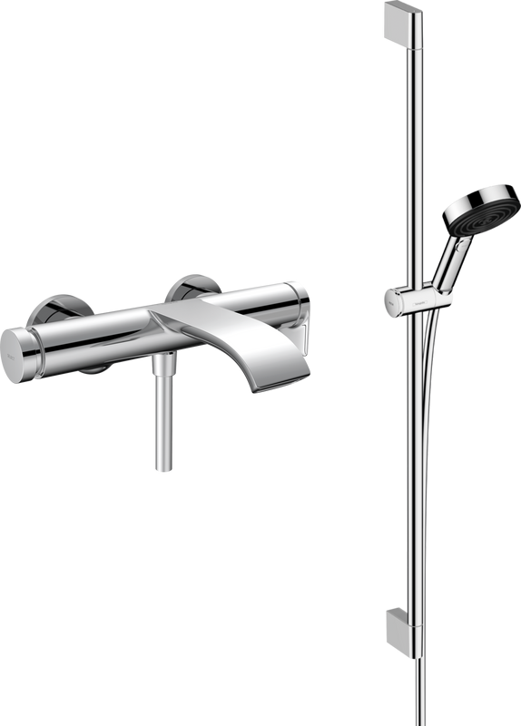 Смеситель для ванны с душем Hansgrohe Vivenis 75420000 + Душевой гарнитур Hansgrohe Pulsify Relaxation 105 3jet 24170000 хром