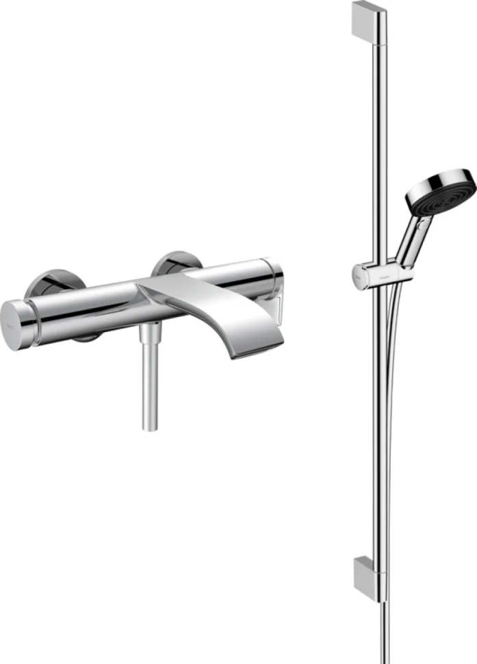 Смеситель для ванны с душем Hansgrohe Vivenis 75420000 + Душевой гарнитур Hansgrohe Pulsify Relaxation 105 3jet 24170000 хром