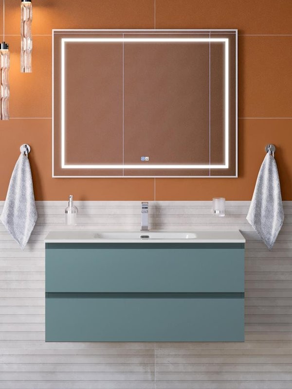 Мебель для ванной комнаты BelBagno Kraft 100 подвесная, матовая голубая, раковина bb1000etl