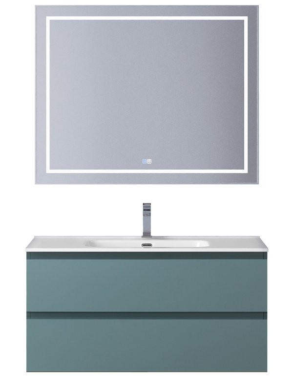 Мебель для ванной комнаты BelBagno Kraft 100 подвесная, матовая голубая, раковина bb1000etl