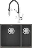 Комплект Мойка Lemark Sinara 550.2-U 9910083 серый шелк + Смеситель Comfort LM3074C-Gray с гибким изливом, хром, серый