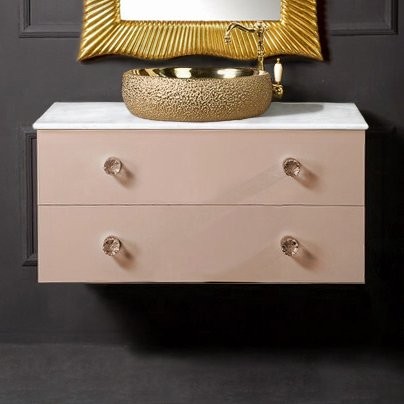 Тумба с раковиной Armadi Art NeoArt 100 капучино с ручками Crystal золото